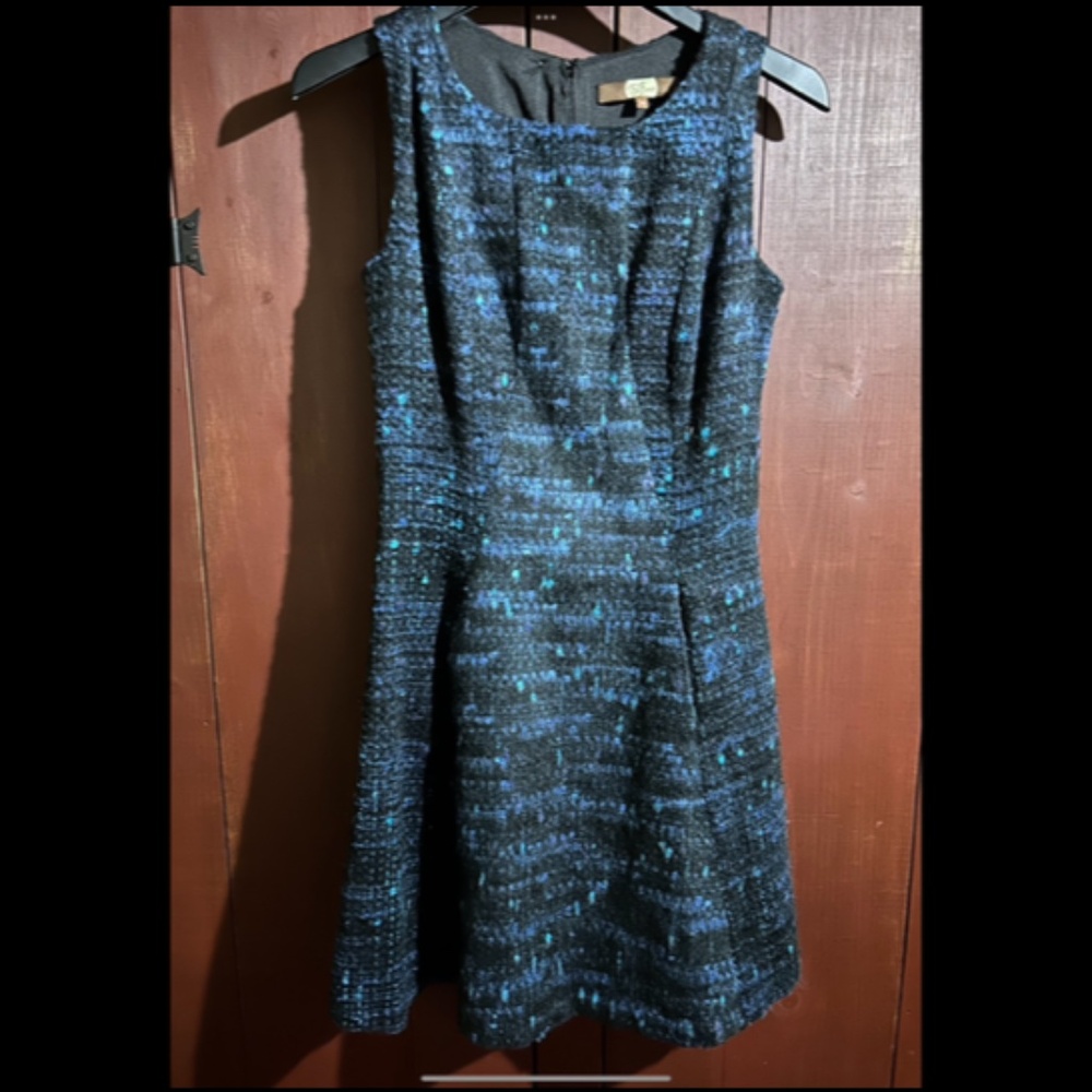 Eva Franco Johan Tweed Mini Dress Black, Blue, Green Size 8 - NWT